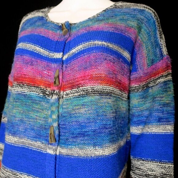 Sundance Striped Horn Duster Cardigan Sweater Merino Wool Blend Women's Small - Picture 2 of 6